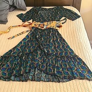Silk & Salt Peacock Dress with Belt